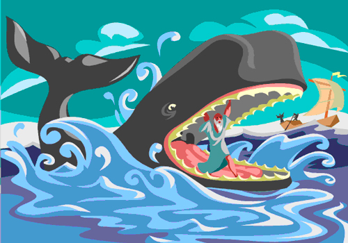 Ilustración de Jonás saliendo de la ballena