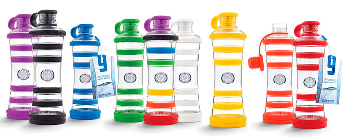 Distintas botellas de agua informada i9 agua-informada-2