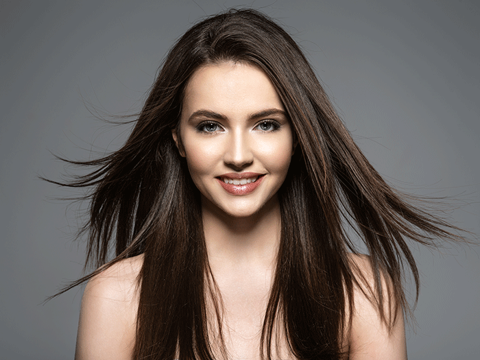 Brunette Smiling Woman With Beauty Long Brown Hair Fashion Model With Long Straight Hair Fashion Model Posing Pretty Woman With Long Straight Brown Hair
