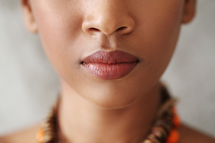 Female Lips With Natural Red Lipstick Black Skin